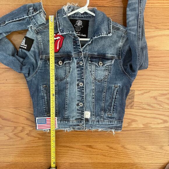 Two Gypsea Souls Patch Denim Jean Jacket Womens Small Blue - Picture 9 of 10
